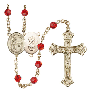 14 Karat Gold-Filled 6mm Austrian Crystal Saint Christopher/Golf Rosary in Ruby