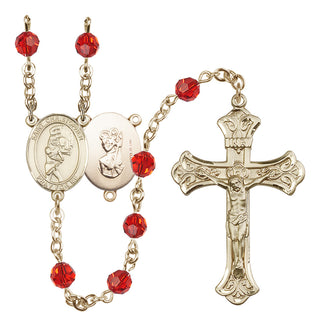 14 Karat Gold-Filled 6mm Austrian Crystal Saint Christopher/Softball Rosary in Ruby