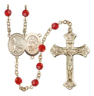14 Karat Gold-Filled 6mm Austrian Crystal Saint Sebastian / Football Rosary in Ruby
