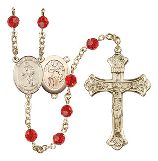 14 Karat Gold-Filled 6mm Austrian Crystal Saint Sebastian/Wrestling Rosary in Ruby