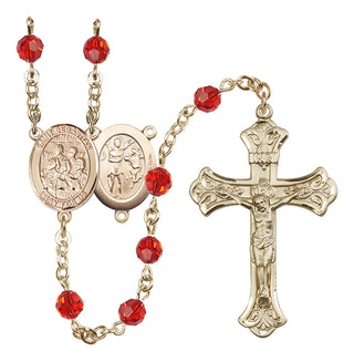 14 Karat Gold-Filled 6mm Austrian Crystal Saint Sebastian / Choir Rosary in Ruby