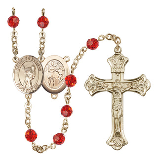 14 Karat Gold-Filled 6mm Austrian Crystal Saint Sebastian/Lacrosse Rosary in Ruby
