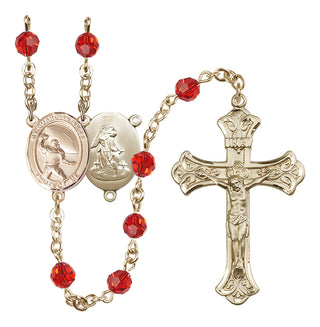 14 Karat Gold-Filled 6mm Austrian Crystal Guardian Angel/Football Rosary in Ruby