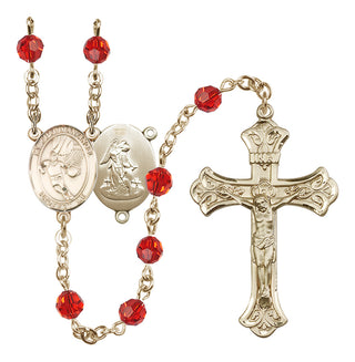 14 Karat Gold-Filled 6mm Austrian Crystal Guardian Angel/Basketball Rosary in Ruby