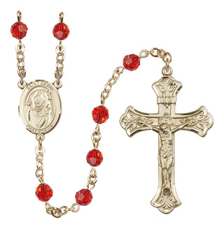 14 Karat Gold 6mm Austrian Crystal Saint David of Wales Rosary in Ruby
