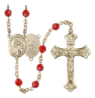 14 Karat Gold 6mm Austrian Crystal Saint Joan of Arc / Air Force Rosary in Ruby