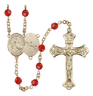 14 Karat Gold 6mm Austrian Crystal Saint Joseph of Cupertino Rosary in Ruby