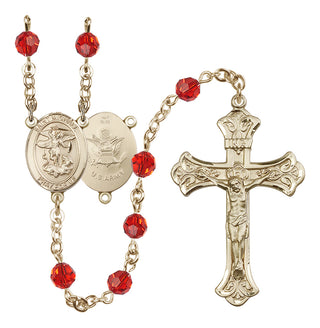 14 Karat Gold 6mm Austrian Crystal Saint Michael / Army Rosary in Ruby