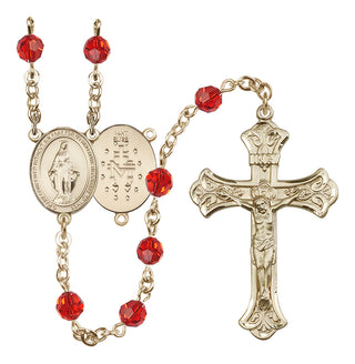 14 Karat Gold 6mm Austrian Crystal Miraculous Rosary in Ruby