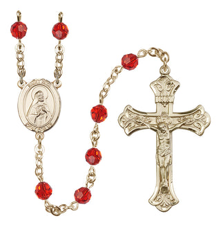 14 Karat Gold 6mm Austrian Crystal Saint Rita of Cascia Rosary in Ruby