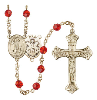 14 Karat Gold 6mm Austrian Crystal Guardian Angel/1st Responders Rosary in Ruby
