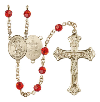 14 Karat Gold 6mm Austrian Crystal Guardian Angel / Army Rosary in Ruby