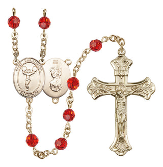 14 Karat Gold 6mm Austrian Crystal Saint Christopher/Cheerleading Rosary in Ruby
