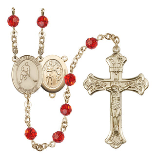 14 Karat Gold 6mm Austrian Crystal Saint Sebastian/Ice Hockey Rosary in Ruby
