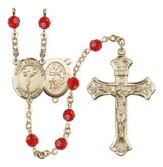 14 Karat Gold 6mm Austrian Crystal Saint Sebastian/Cheerleading Rosary in Ruby