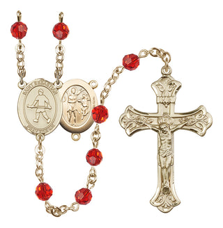 14 Karat Gold 6mm Austrian Crystal Saint Sebastian/Field Hockey Rosary in Ruby