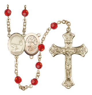 14 Karat Gold 6mm Austrian Crystal Saint Sebastian / Fishing Rosary in Ruby