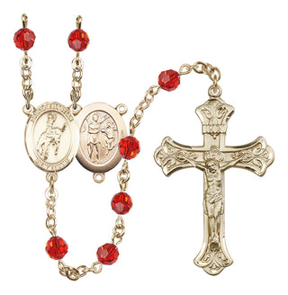 14 Karat Gold 6mm Austrian Crystal Saint Sebastian / Rodeo Rosary in Ruby