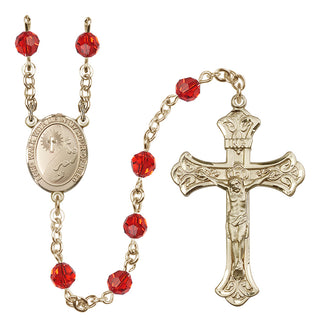 14 Karat Gold 6mm Austrian Crystal Footprints / Cross Rosary in Ruby