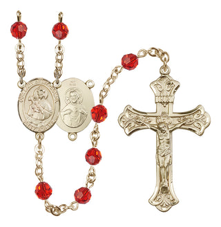 14 Karat Gold 6mm Austrian Crystal Our Lady of Mount Carmel Rosary in Ruby