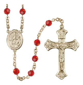 14 Karat Gold 6mm Austrian Crystal Saint Edwin Rosary in Ruby