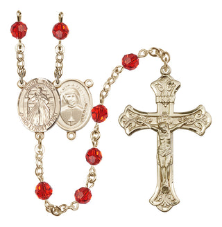 14 Karat Gold 6mm Austrian Crystal Divine Mercy Rosary in Ruby