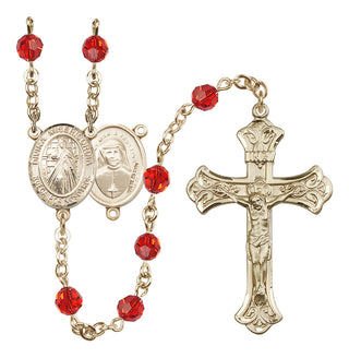 14 Karat Gold 6mm Austrian Crystal Divina Misericordia Rosary in Ruby