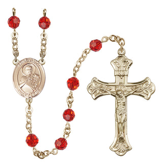 14 Karat Gold 6mm Austrian Crystal Saint Viator of Bergamo Rosary in Ruby