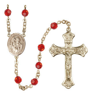 14 Karat Gold 6mm Austrian Crystal Saints Peter & Paul Rosary in Ruby