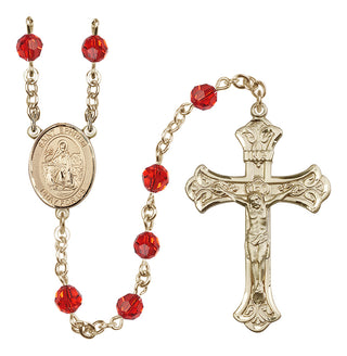 14 Karat Gold 6mm Austrian Crystal Saint Ephrem Rosary in Ruby