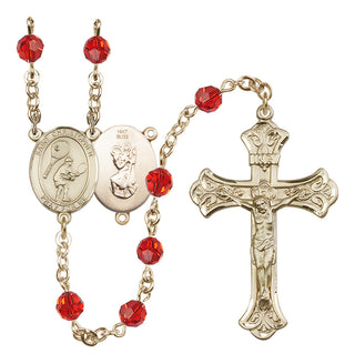 14 Karat Gold 6mm Austrian Crystal Saint Christopher/Tennis Rosary in Ruby