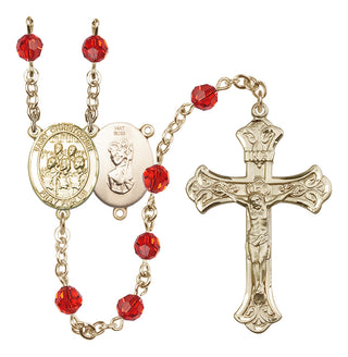 14 Karat Gold 6mm Austrian Crystal Saint Christopher / Choir Rosary in Ruby