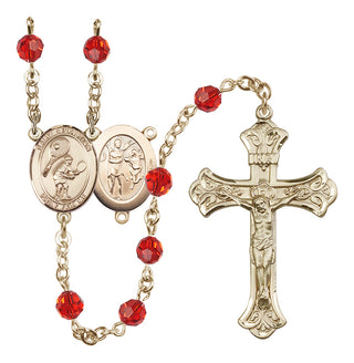 14 Karat Gold 6mm Austrian Crystal Saint Sebastian / Tennis Rosary in Ruby