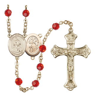 14 Karat Gold 6mm Austrian Crystal Saint Sebastian/Wrestling Rosary in Ruby