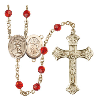 14 Karat Gold 6mm Austrian Crystal Saint Sebastian/Swimming Rosary in Ruby