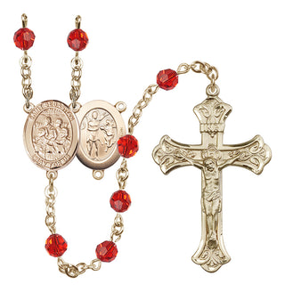 14 Karat Gold 6mm Austrian Crystal Saint Sebastian / Choir Rosary in Ruby