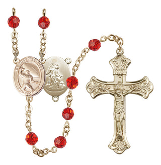 14 Karat Gold 6mm Austrian Crystal Guardian Angel/Football Rosary in Ruby