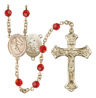 14 Karat Gold 6mm Austrian Crystal Guardian Angel/Hockey Rosary in Ruby
