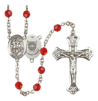 Sterling Silver 6mm Austrian Crystal Saint George / Coast Guard Rosary in Ruby
