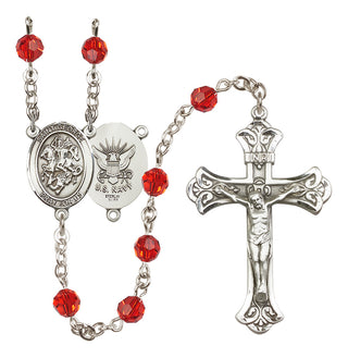 Sterling Silver 6mm Austrian Crystal Saint George / Navy Rosary in Ruby