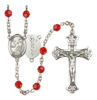 Sterling Silver 6mm Austrian Crystal Saint Luke the Apostle / Doctor Rosary in Ruby