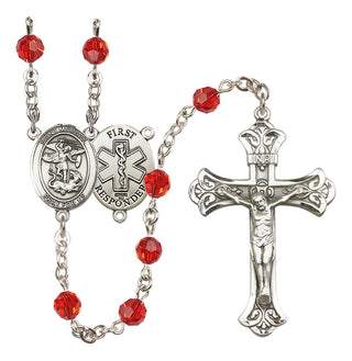 Sterling Silver 6mm Austrian Crystal Saint Michael/1St Responder Rosary in Ruby