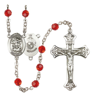 Sterling Silver 6mm Austrian Crystal Saint Michael / Marines Rosary in Ruby