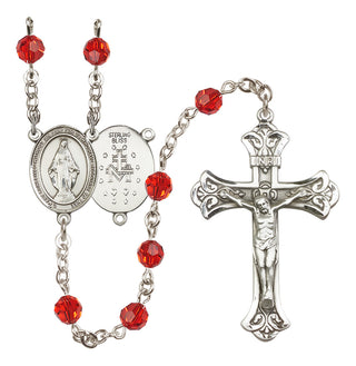 Sterling Silver 6mm Austrian Crystal Miraculous Rosary in Ruby
