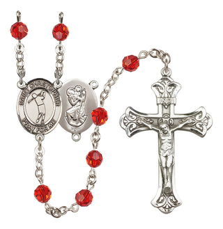 Sterling Silver 6mm Austrian Crystal Saint Christopher/Golf Rosary in Ruby
