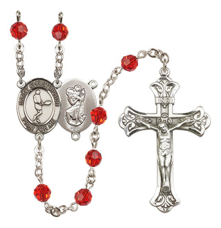 Sterling Silver 6mm Austrian Crystal Saint Christopher/Tennis Rosary in Ruby