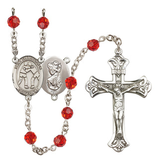 Sterling Silver 6mm Austrian Crystal Saint Christopher/Wrestling Rosary in Ruby