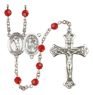 Sterling Silver 6mm Austrian Crystal Saint Sebastian/Golf Rosary in Ruby