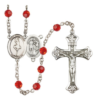 Sterling Silver 6mm Austrian Crystal Saint Sebastian/Dance Rosary in Ruby