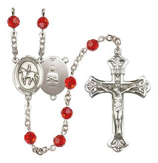 Sterling Silver 6mm Austrian Crystal Saint Kateri/Equestrian Rosary in Ruby